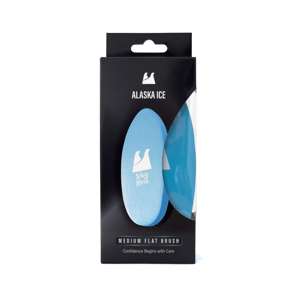 Alaska Ice medium flat wave brush packaging with blue brush 