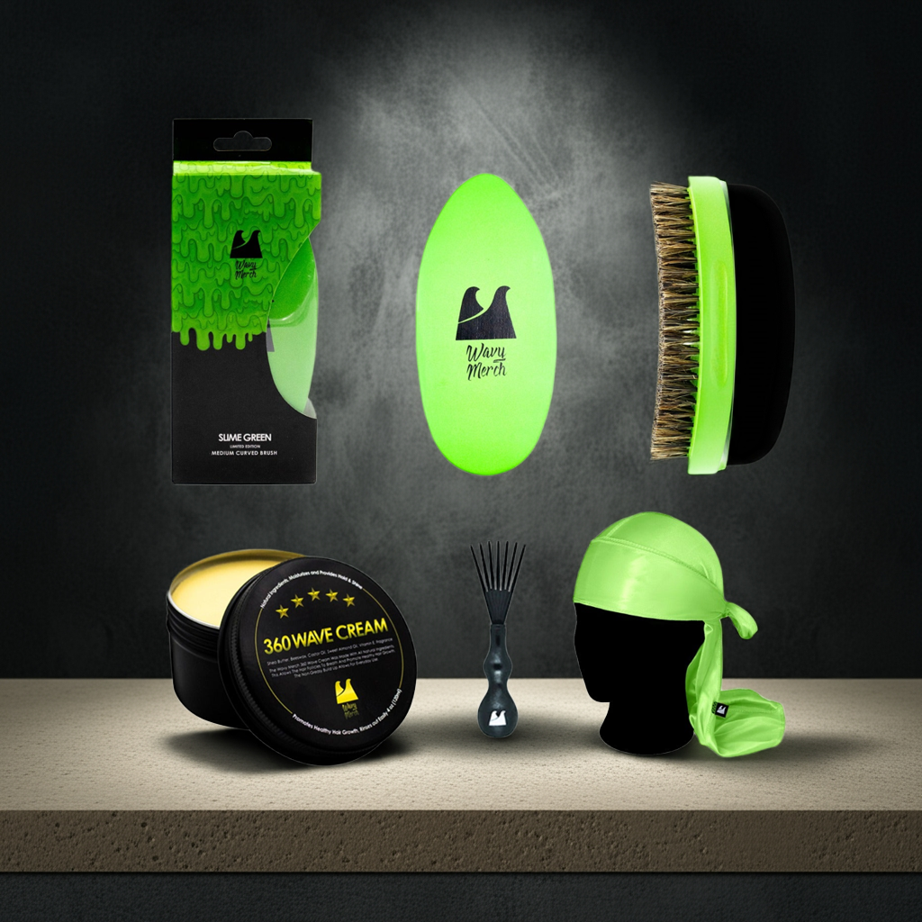 Slime Green Curved Medium Brush 360 Wave Kit